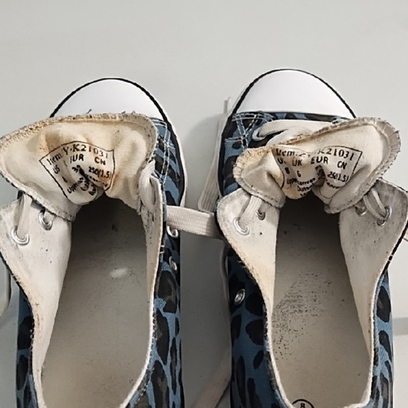 Blue Black Leopard Print Sneakers Converse Style Tennis Shoes - Picture 7 of 14